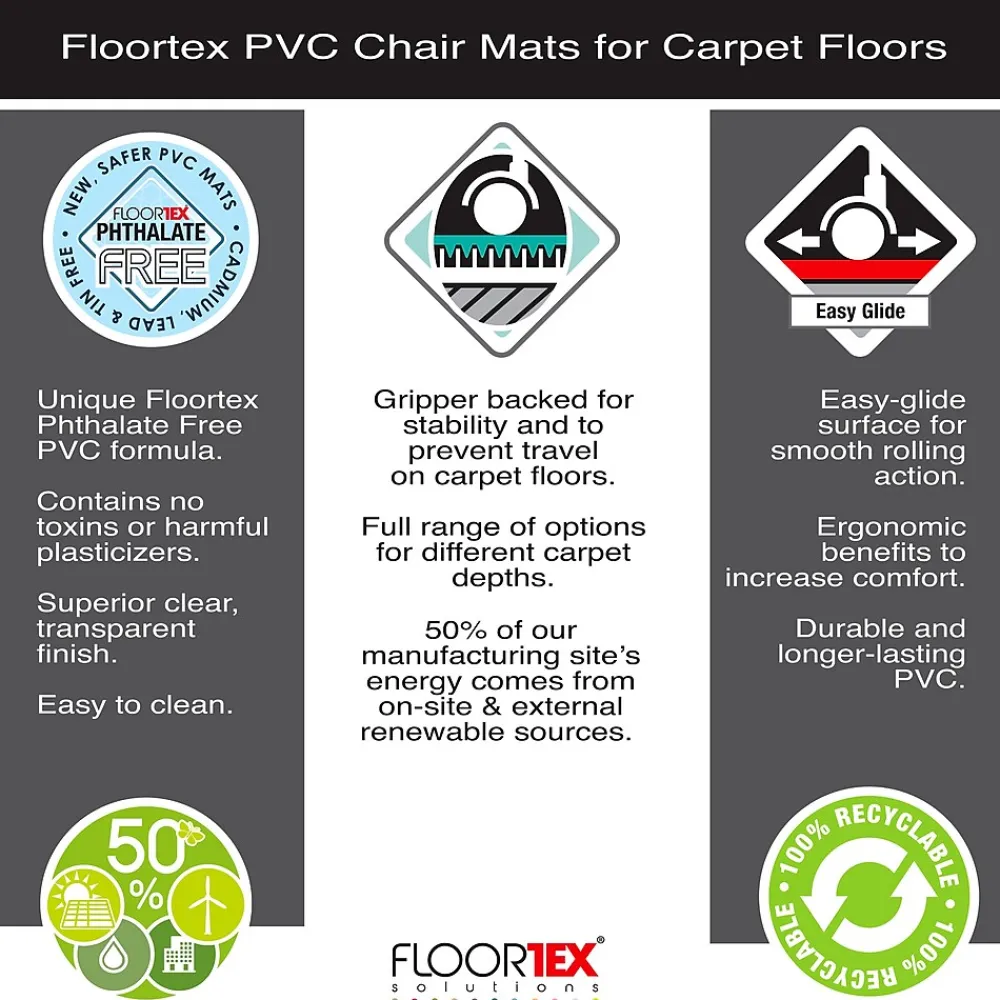 Chair Mats*Floortex Advantagemat Carpet Chair Mat, 48" x 118", Designed for Low-Pile Carpet, Clear PVC (FR1130025EV)