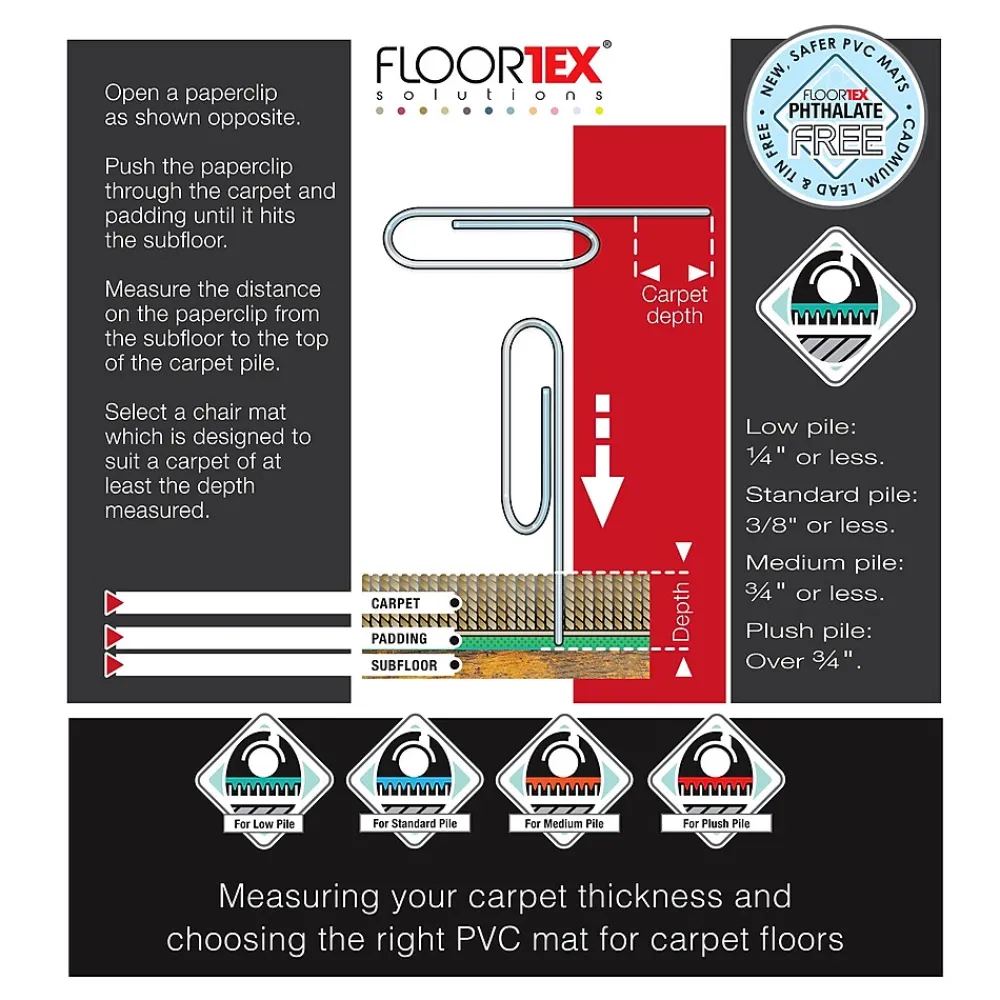 Chair Mats*Floortex Advantagemat Chair Mat with Lip, 36" x 48", Designed for Low-Pile Carpet, Black Vinyl (FC113648LLBV)