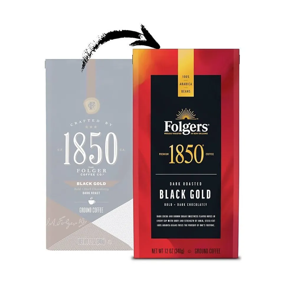 1850 Folgers Black Gold Caffeinated Ground Coffee, Dark Roast, 12 oz. (SMU60516)