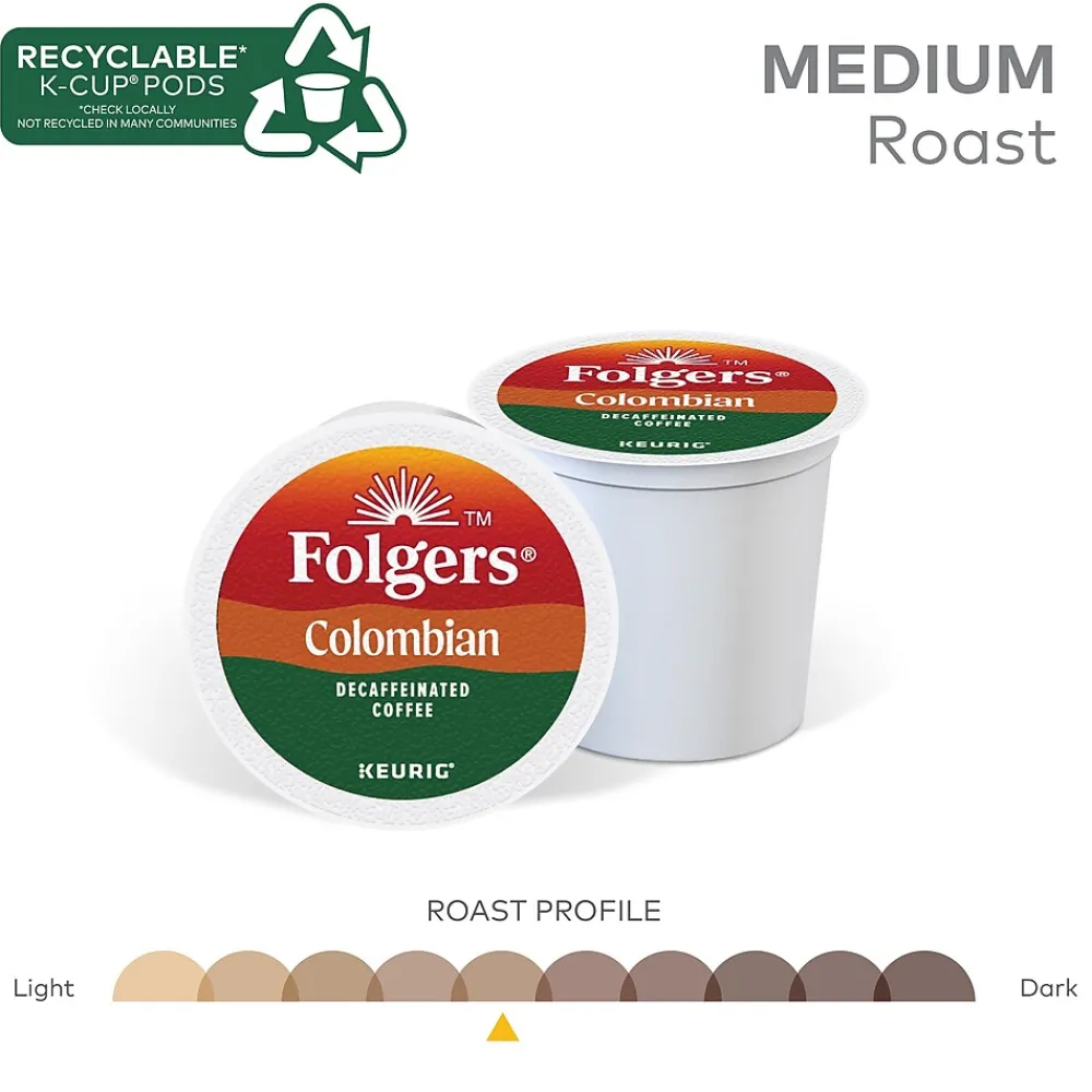 Folgers 100% Colombian Decaf Coffee, Keurig K-Cup Pod, Medium Roast, 96/Carton (5000053359CT)