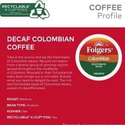 Folgers 100% Colombian Decaf Coffee, Keurig K-Cup Pod, Medium Roast, 96/Carton (5000053359CT)