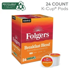 Folgers Breakfast Blend Coffee, Light Roast, 0.24 oz. Keurig® K-Cup® Pods, 24/Box (000370677/6684)