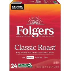 Folgers Classic Roast Coffee, Medium Roast, 0.28 oz. Keurig® K-Cup® Pods, 24/Box (6685)