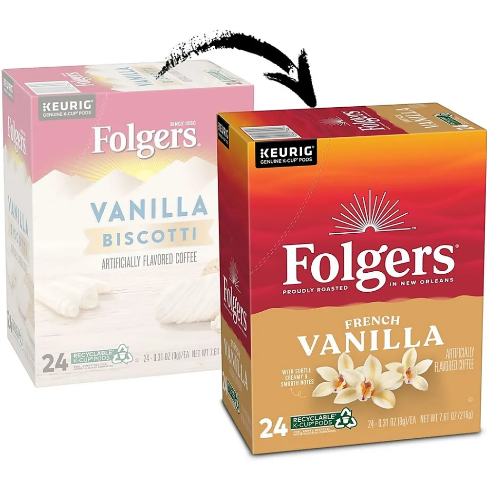 Folgers French Vanilla Coffee, Medium Roast, 0.31 oz. Keurig® K-Cup® Pods, 24/Box (6661)