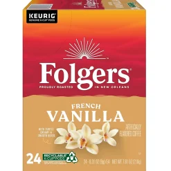 Folgers French Vanilla Coffee, Medium Roast, 0.31 oz. Keurig® K-Cup® Pods, 24/Box (6661)