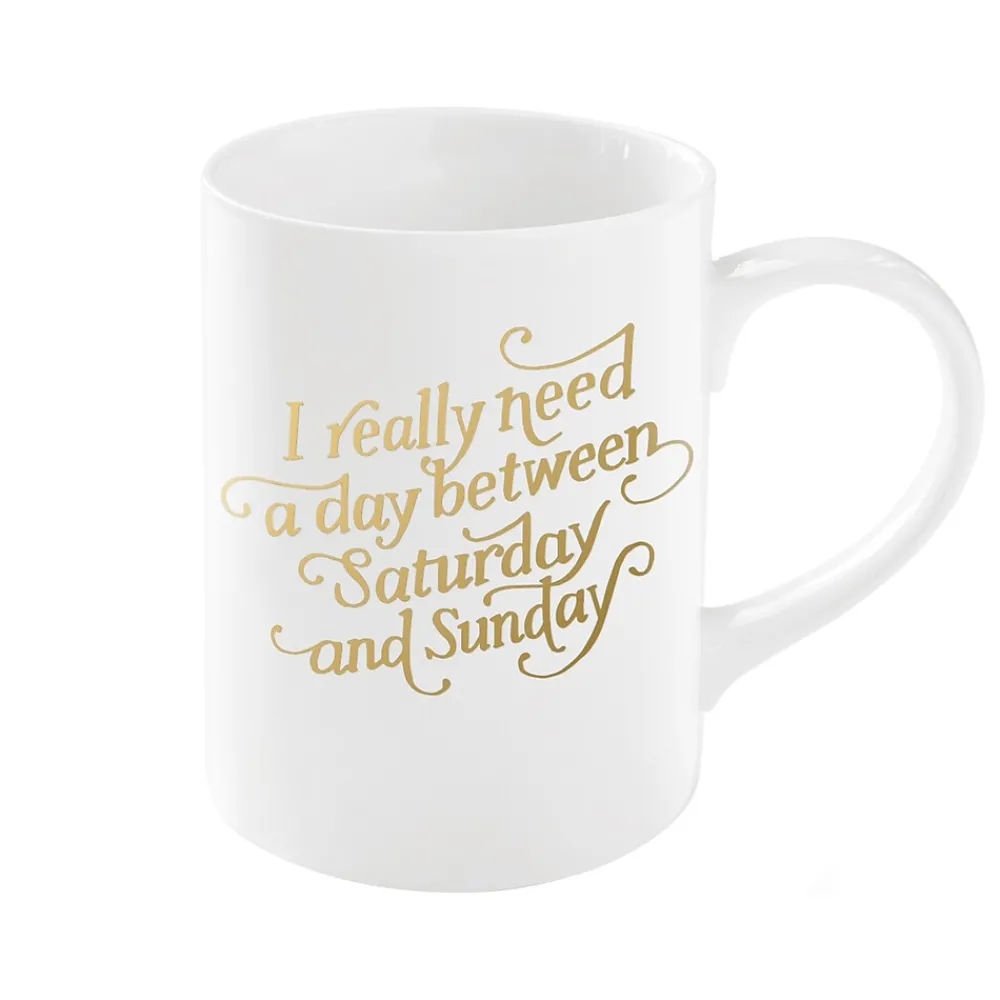 "I really need a day between Saturday & Sunday" Ceramic Coffee Mug, 12 oz., White/Gold (421011)<Fringe Studio Outlet