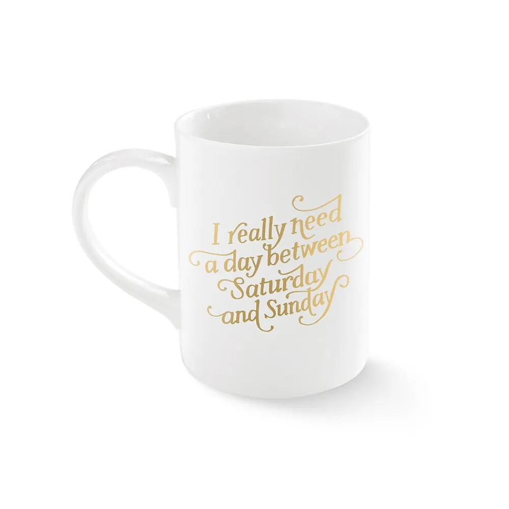 "I really need a day between Saturday & Sunday" Ceramic Coffee Mug, 12 oz., White/Gold (421011)<Fringe Studio Outlet