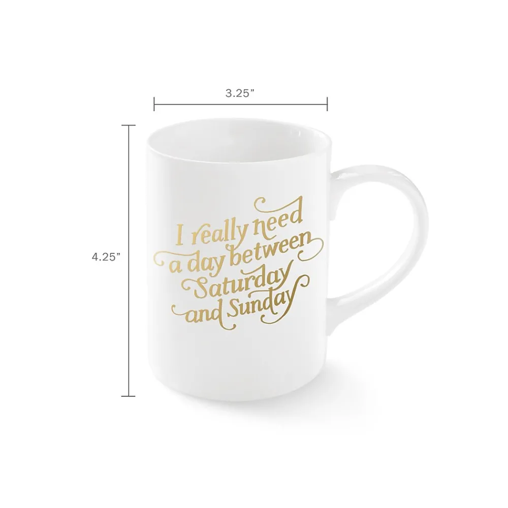 "I really need a day between Saturday & Sunday" Ceramic Coffee Mug, 12 oz., White/Gold (421011)<Fringe Studio Outlet