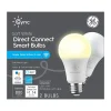 GE Cync Wi-Fi 60W Equivalent A19 LED Smart Light Bulb, Soft White, 2/Pack (93128963)