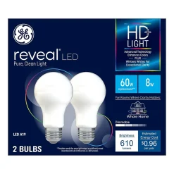 GE Reveal 8 Watt Warm White LED neral-Purpose Bulb, 2/Pack (93129441)