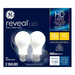 GE Reveal HD+ 11 Watt White LED neral-Purpose Bulb, 2/Pack (46657)