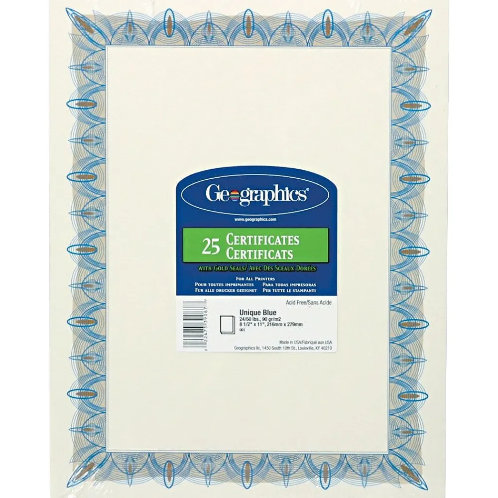 Awards & Certificates*Geographics Achievement Certificates, 8.5" x 11", Blue/White, 25/Pack (GEO39087)