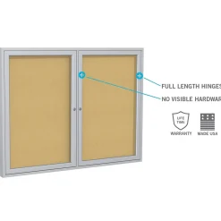 Bulletin*Ghent 4' H x 5' W Enclosed Natural Cork Bulletin Board with Satin Frame, 2 Door (PA24860K)