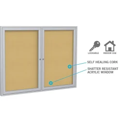 Bulletin*Ghent 4' H x 5' W Enclosed Natural Cork Bulletin Board with Satin Frame, 2 Door (PA24860K)