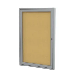 Bulletin*Ghent 36" H x 30" W Enclosed Natural Cork Bulletin Board with Satin Frame, 1 Door (PA13630K)