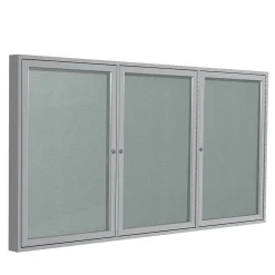 Bulletin*Ghent 4' H x 8' W Enclosed Vinyl Bulletin Board with Satin Frame, 3 Door, Silver (PA34896VX-193)