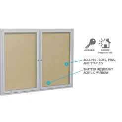 Bulletin*Ghent 4' H x 8' W Enclosed Vinyl Bulletin Board with Satin Frame, 3 Door, Silver (PA34896VX-193)