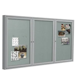 Bulletin*Ghent 4' H x 6' W Enclosed Vinyl Bulletin Board with Satin Frame, 3 Door, Silver (PA34872VX-193)