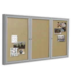 Bulletin*Ghent 4' H x 6' W Enclosed Vinyl Bulletin Board with Satin Frame, 3 Door (PA34872VX-181)