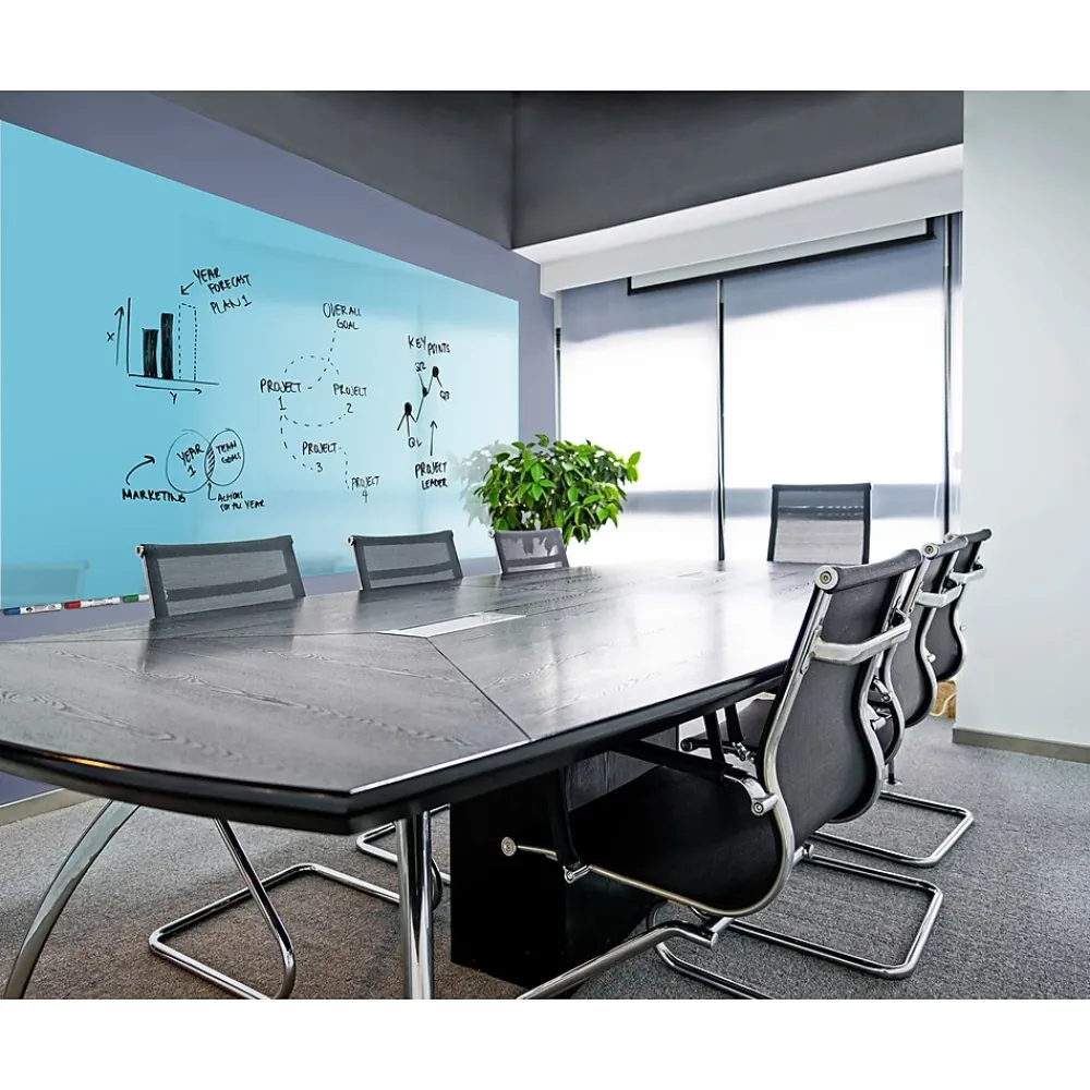 Dry Erase*Ghent Aria Low Profile Magnetic Glass Whiteboard, 4'H x 8'W, Blue (ARIASM48BE)