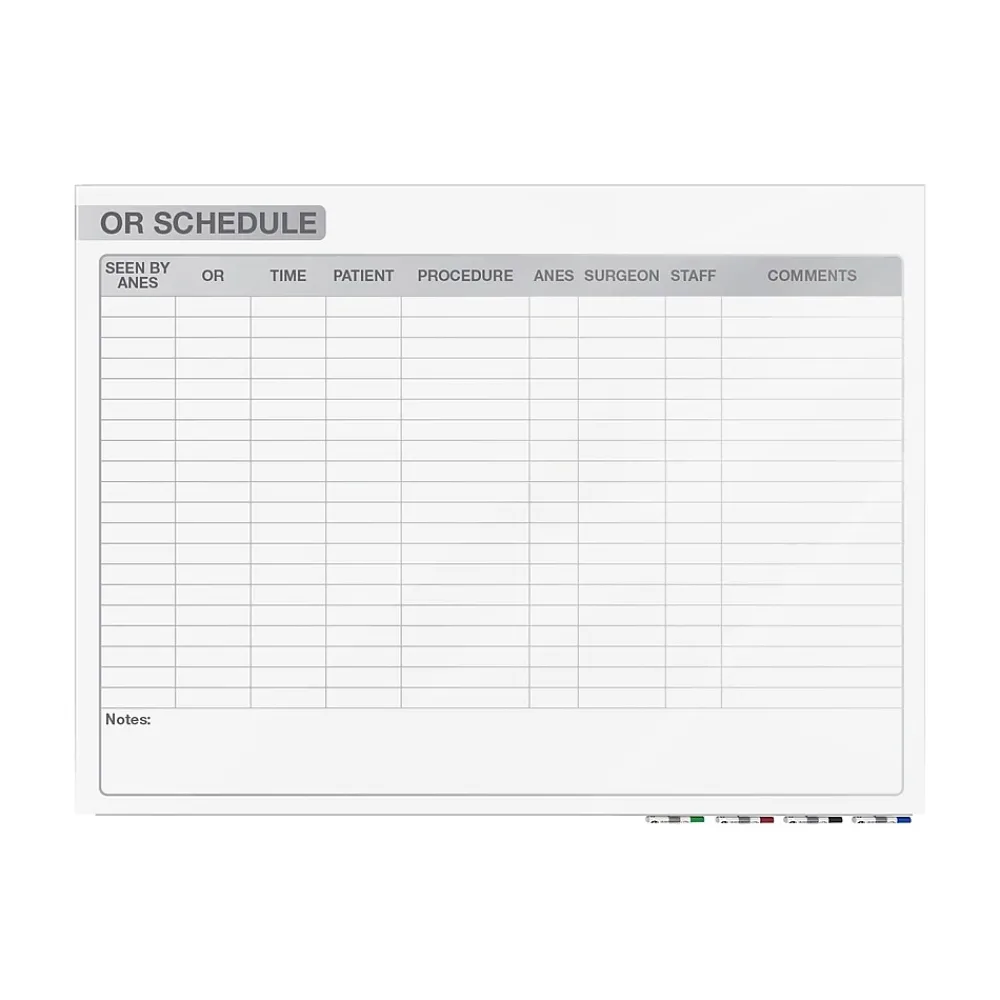 Dry Erase*Ghent Aria OR Schedule Magnetic Glass Dry-Erase Whiteboard, 4'H x 6'W (GRPARIASM13S-46)