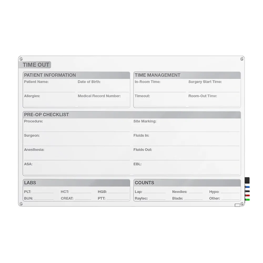 Dry Erase*Ghent Aria OR Time Out Glass Dry-Erase Whiteboard, 18'H x 24'W (GRPARIASN12T-18)