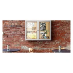 Bulletin*Ghent Cork Enclosed Bulletin Board, Satin Frame, 4'H x 8'W (PA34896K)