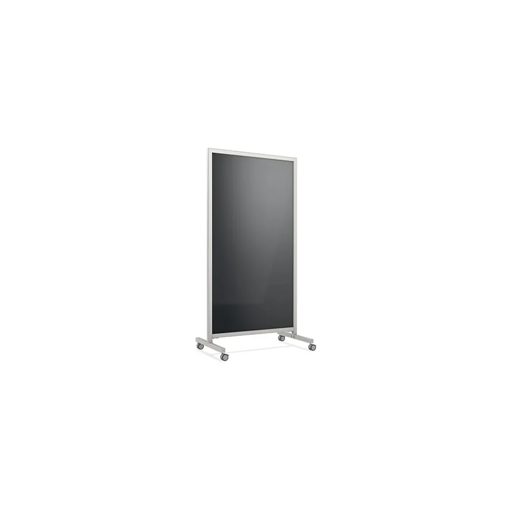 Dry Erase*Ghent EZ Magnetic Glass Mobile Dry-Erase Whiteboard, Aluminum Frame, 75"H x 38"W (EZ1MA7538BK)