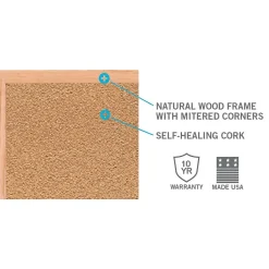 Bulletin*Ghent Traditional Natural Cork Bulletin Board, Wood Frame, 4'W x 3'H (1434-1)