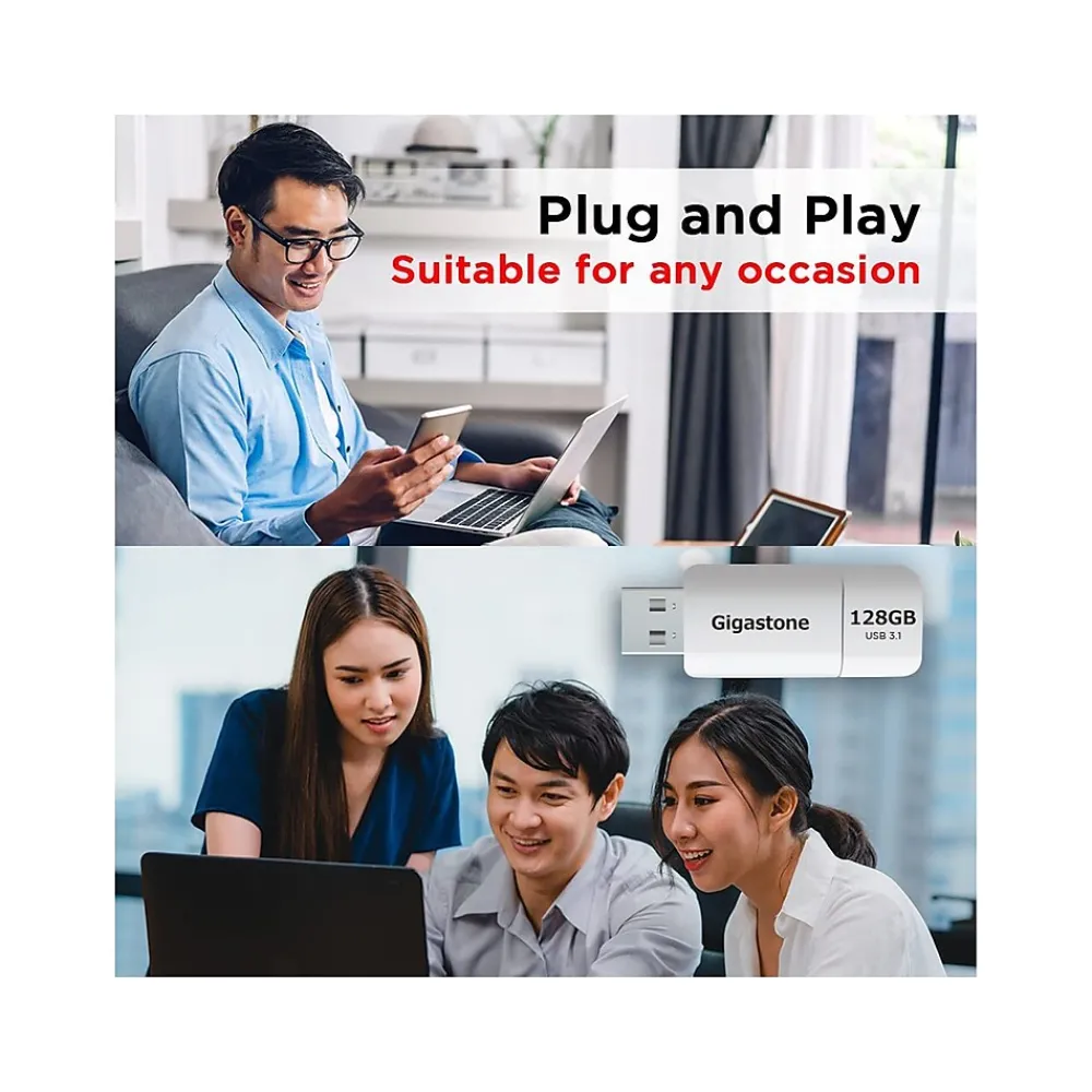 Hot Gigastone 128GB USB 3.1 Type-A Flash Drive, White (GS-U3128GBWH-BC)