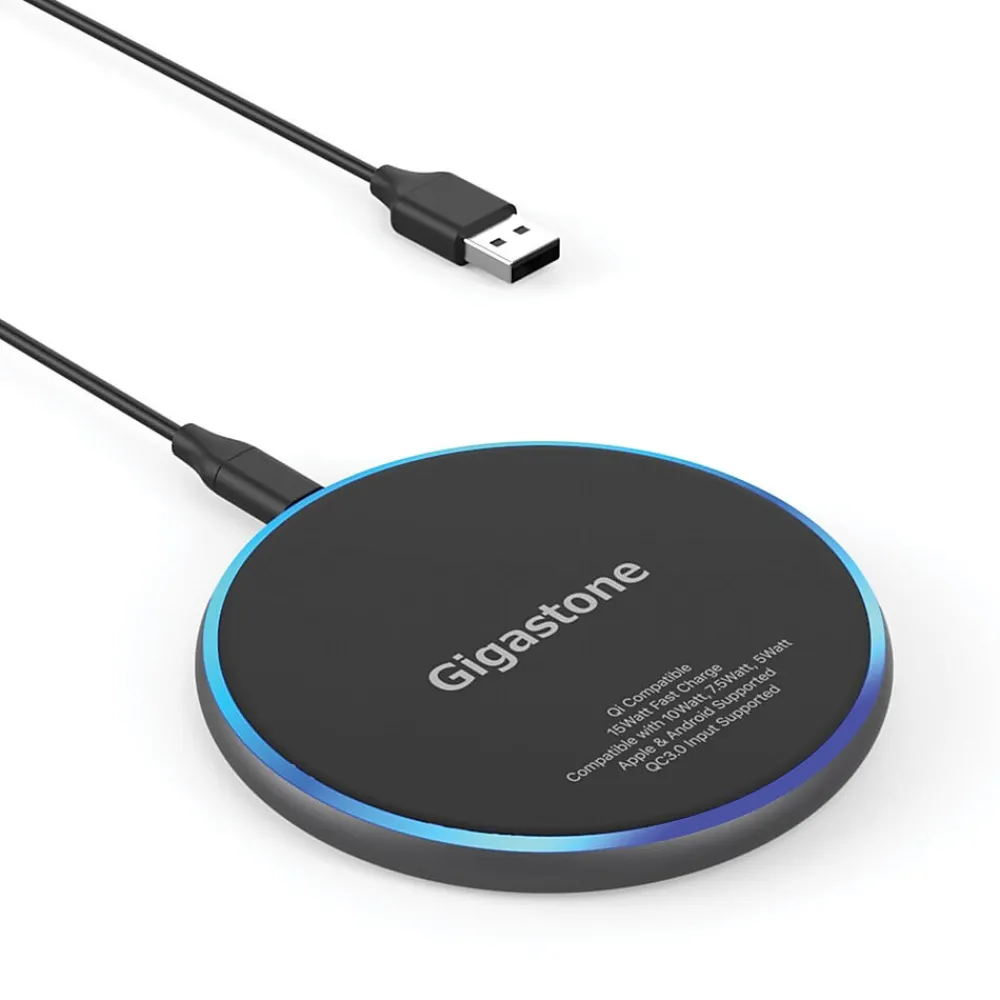 Qi Certified Fast Wireless Charging Pad, Black, (GS-GA-9700B-R)<Gigastone Best