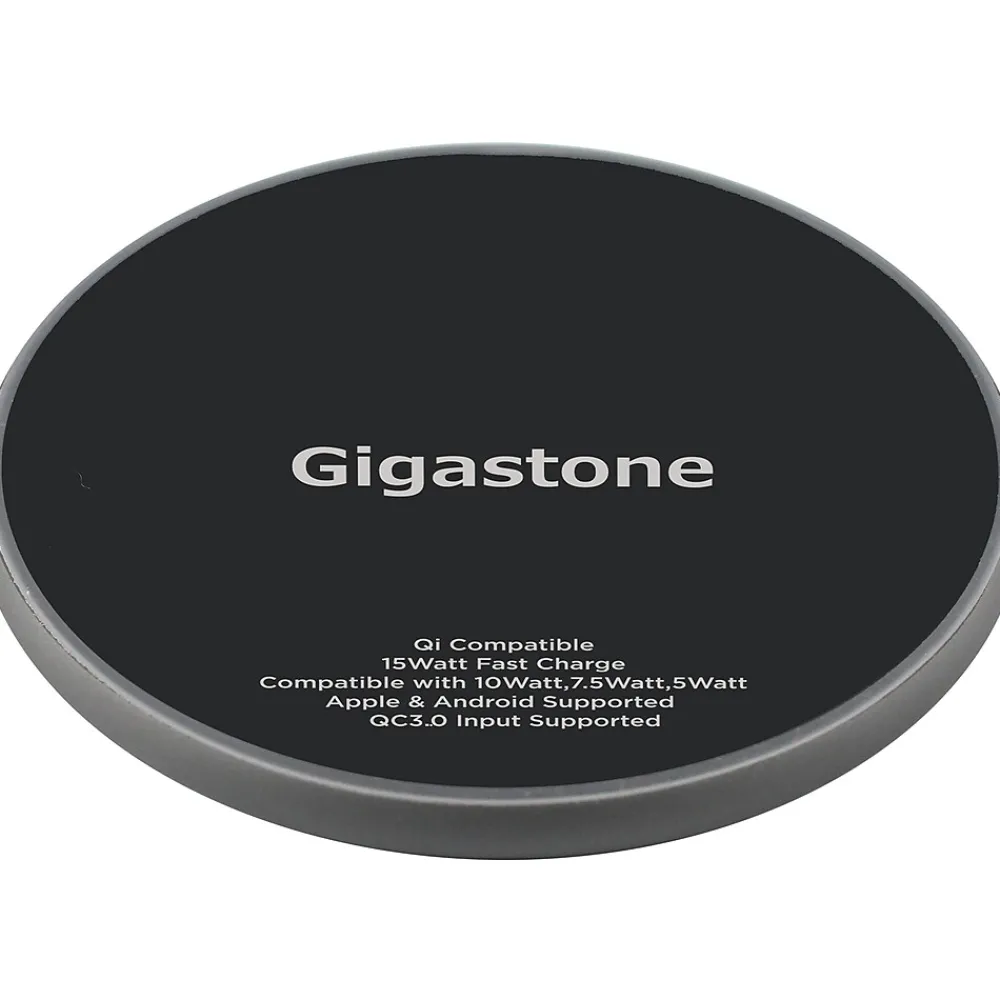 Qi Certified Fast Wireless Charging Pad, Black, (GS-GA-9700B-R)<Gigastone Best