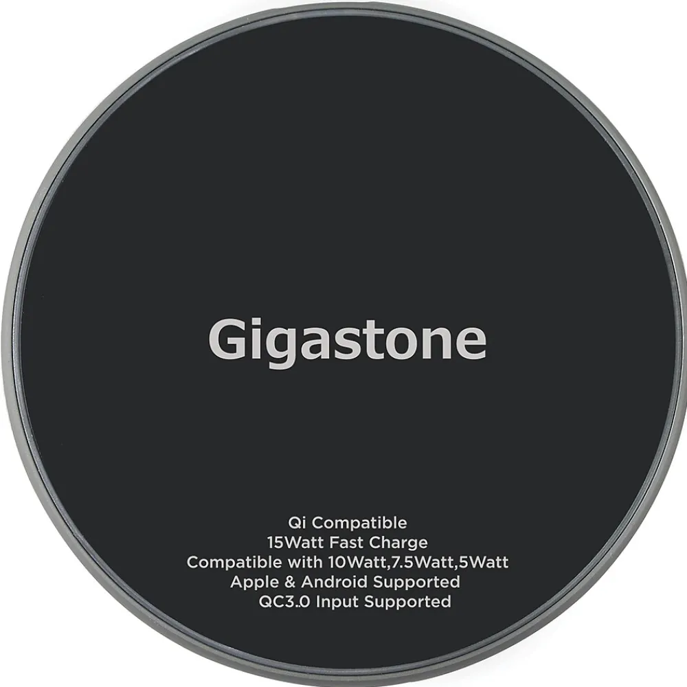 Qi Certified Fast Wireless Charging Pad, Black, (GS-GA-9700B-R)<Gigastone Best