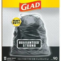 30 Gallon Large Drawstring Trash Bags, 90/Box (78952)<Glad Discount