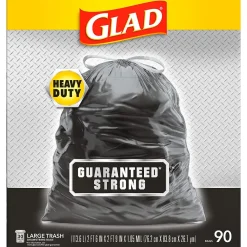 30 Gallon Large Drawstring Trash Bags, 90/Box (78952)<Glad Discount
