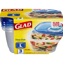 Glad ® Deep Dish Containers, 64 Oz., 3/Pack (70045)