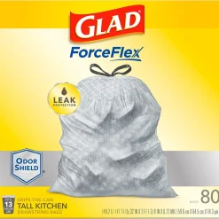 ForceFlex 13-Gallon Scented Kitchen Trash Bag, 0.72 mil, Gain Original, White, 80 Bags/Box (79009)<Glad New