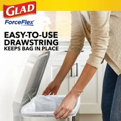 ForceFlex Tall 13 Gallon Kitchen Drawstring White Trash Bags, 110/Box (79098)<Glad Sale