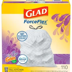 ForceFlex Tall Kitchen Drawstring Trash Bags, 13 Gallon, Gain Lavender with Febreze Freshness, 110 Count (79157)<Glad Discount