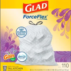 ForceFlex Tall Kitchen Drawstring Trash Bags, 13 Gallon, Gain Lavender with Febreze Freshness, 110 Count (79157)<Glad Discount