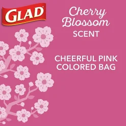 Odorshield 4 Gallon Drawstring Kitchen Trash Bag, Febreeze Cherry Blossom, Pink, 34 Bags/Box (79274)<Glad Sale