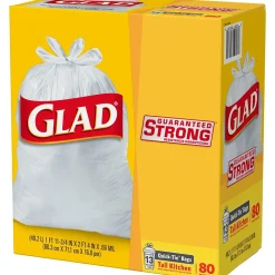 Quick-Tie Tall 13 Gallon Kitchen Trash Bags, 80/Box (60034)<Glad Discount