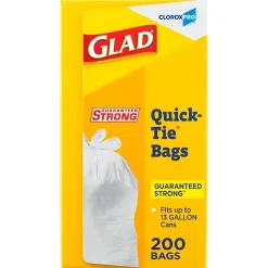 Quick-Tie Tall Kitchen Trash Bags, 13 Gallon, 200/Box (15931)<Glad Online
