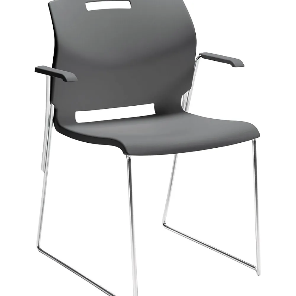 Folding & Stacking*Global Popcorn 6710 Polypropylene Stack Chair with Arms, Shadow, 4/Pack (TD6710-PLT)
