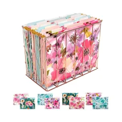 Hanging File Folders|Global Printed Products Deluxe Designer Floral Hanging File Folder Kit, 1/3-Cut Tab, Letter Size, Assorted Colors