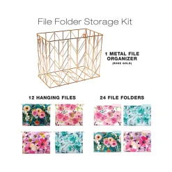 Hanging File Folders|Global Printed Products Deluxe Designer Floral Hanging File Folder Kit, 1/3-Cut Tab, Letter Size, Assorted Colors