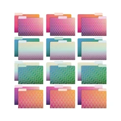 File Folders|Global Printed Products Deluxe Designer Geometric Foil Heavy Duty File Folders, 1/3-Cut Tab, Assorted Colors, 24/Pack