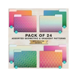 File Folders|Global Printed Products Deluxe Designer Geometric Foil Heavy Duty File Folders, 1/3-Cut Tab, Assorted Colors, 24/Pack