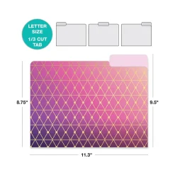 File Folders|Global Printed Products Deluxe Designer Geometric Foil Heavy Duty File Folders, 1/3-Cut Tab, Assorted Colors, 24/Pack