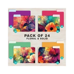 File Folders|Global Printed Products Deluxe Designer Abstract Floral Heavy Duty File Folders, 1/3-Cut Tab, Assorted Colors, 24/Pack